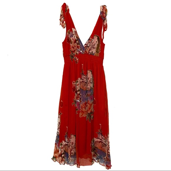 Traffic People 100% Pure Silk Red Dress Size Small - Picture 1 of 7